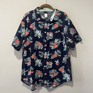 Star Wars Hawaiian Shirt Men's Large AOP Short Sleeve Navy Blue Floral Button Up